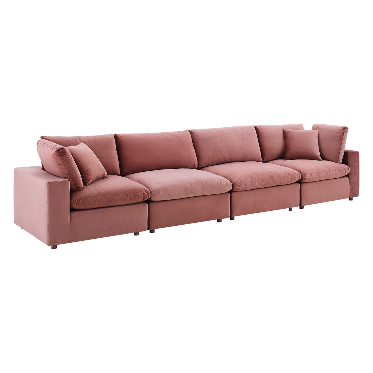 Angelic Cloudblend Velvet 4-Seater Sofa Sectional, Dusty Rose