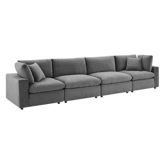 Angelic Cloudblend Velvet 4-Seater Sofa Sectional, Gray