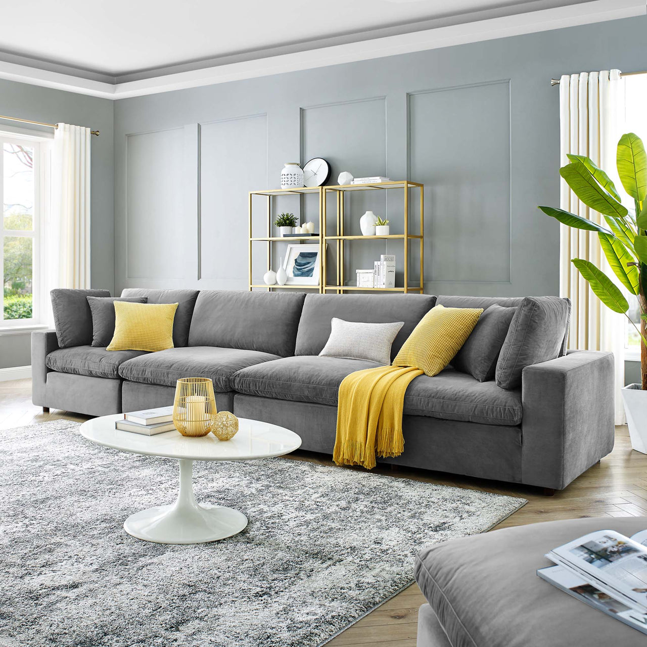 Angelic Cloudblend Velvet 4-Seater Sofa Sectional, Gray
