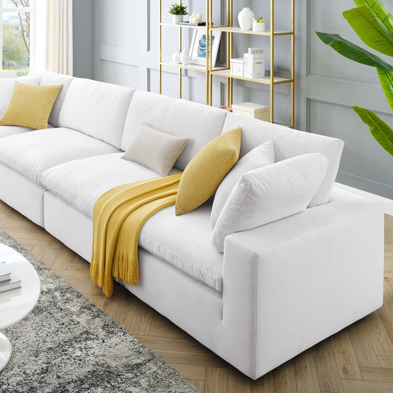 Angelic Cloudblend Velvet 4-Seater Sofa Sectional, White