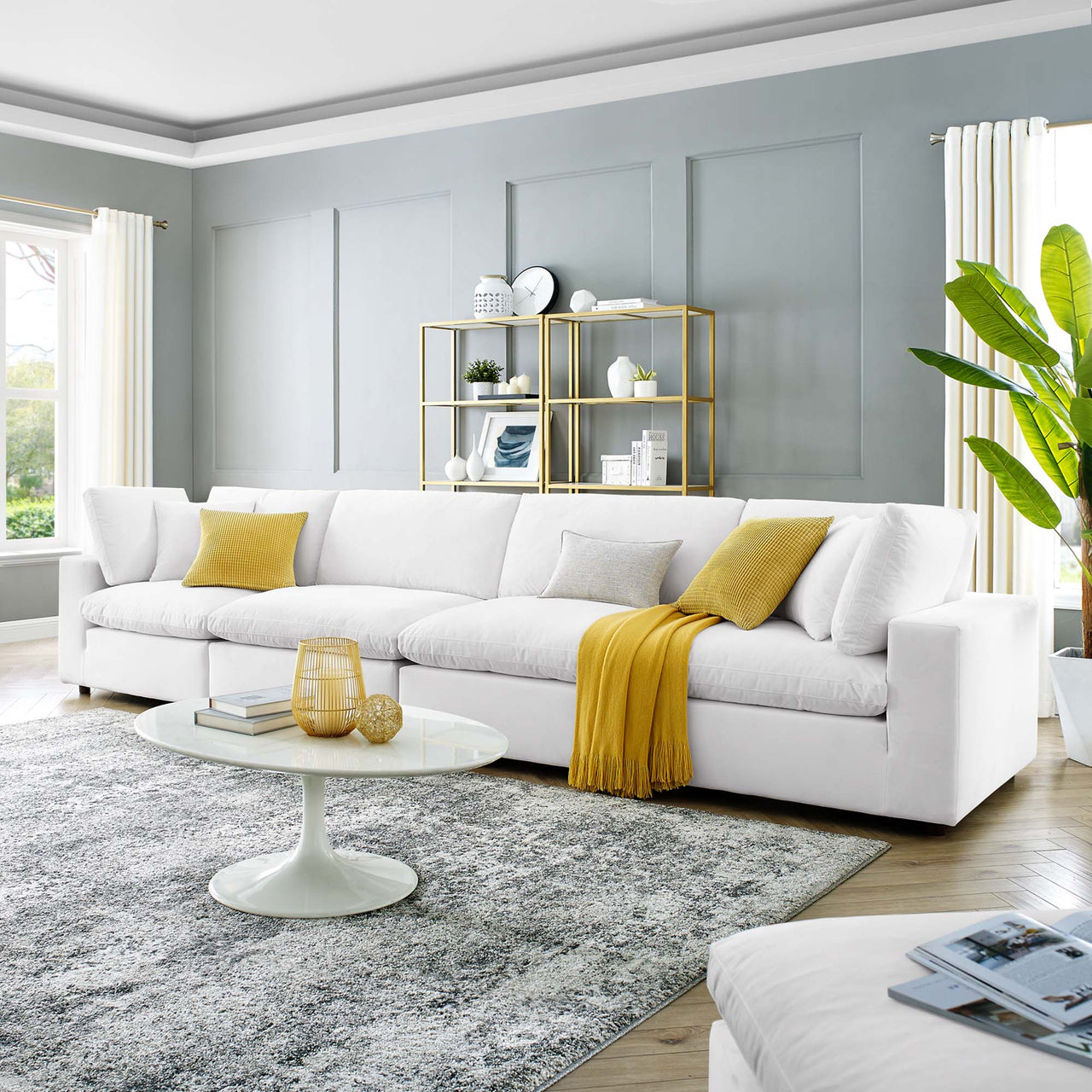 Angelic Cloudblend Velvet 4-Seater Sofa Sectional, White