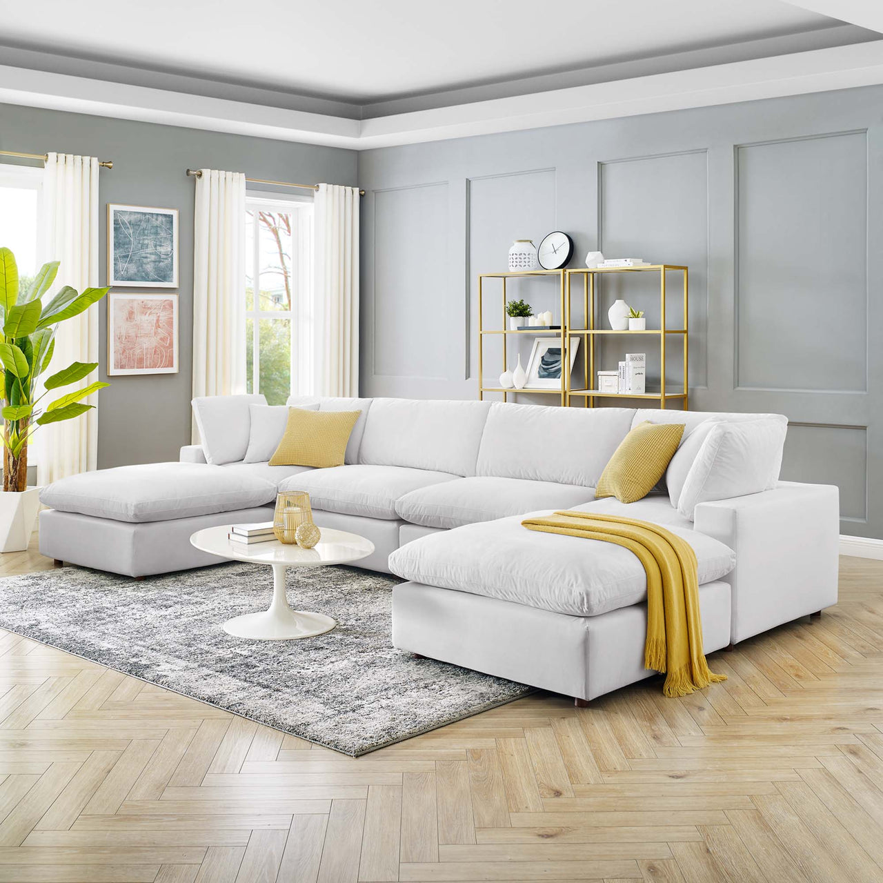 Angelic 6-Piece Cloudblend Velvet Sectional, White