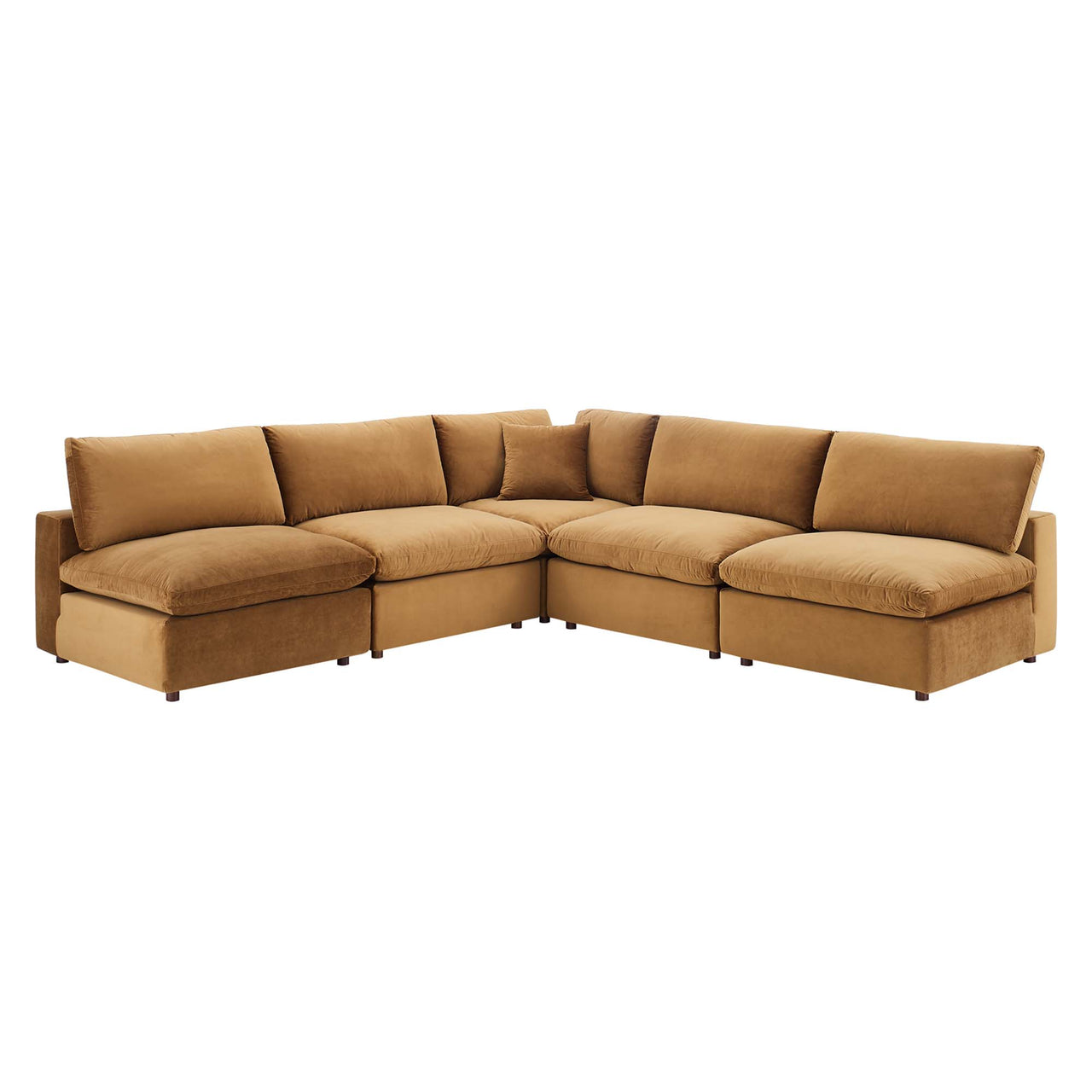 Angelic 5-Piece Cloudblend Velvet Sectional, Cognac