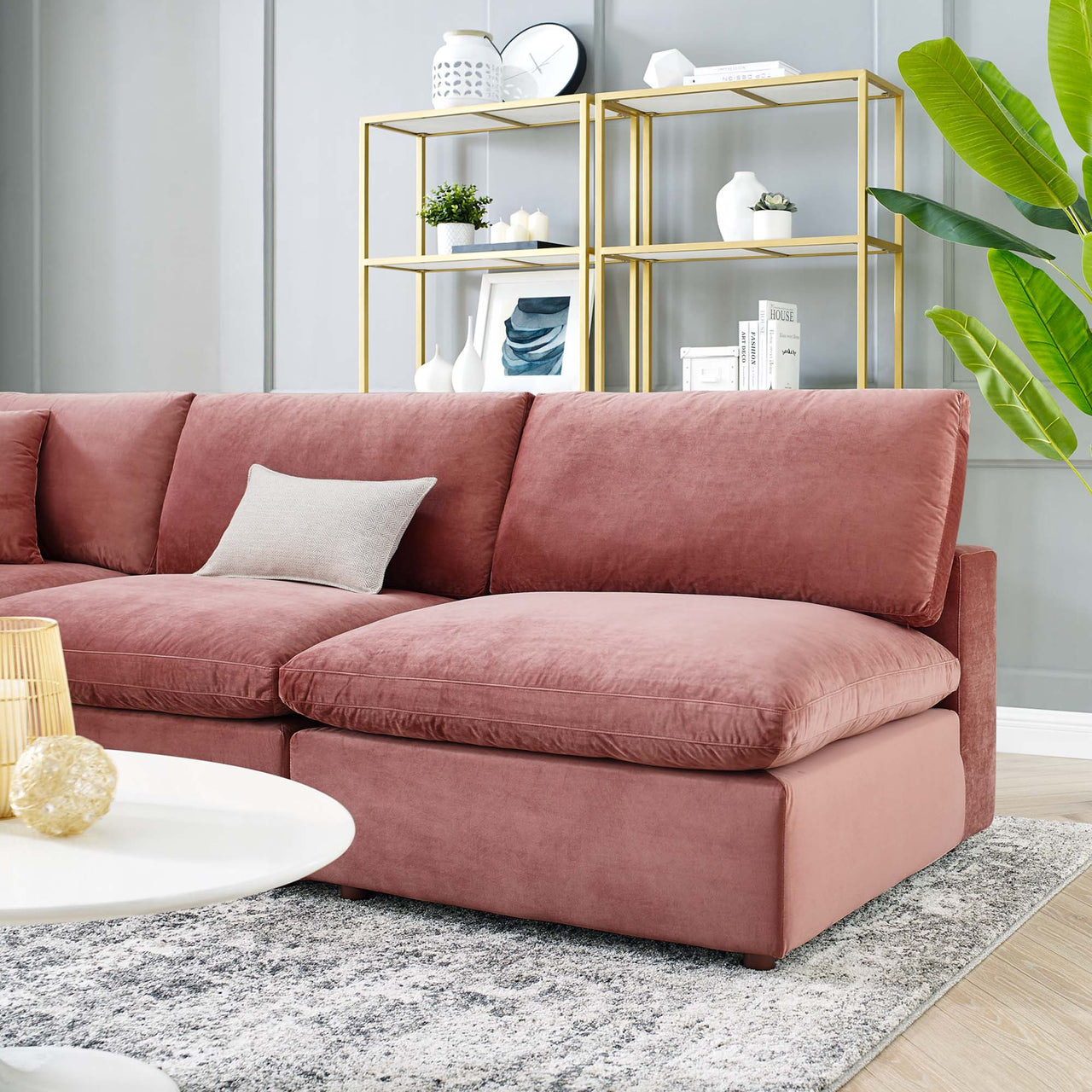 Angelic 5-Piece Cloudblend Velvet Sectional, Dusty Rose