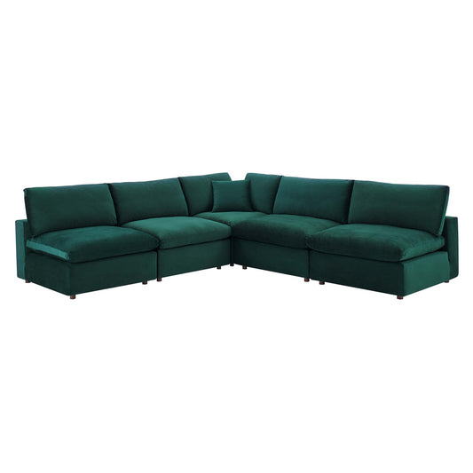 Angelic 5-Piece Cloudblend Velvet Sectional, Green