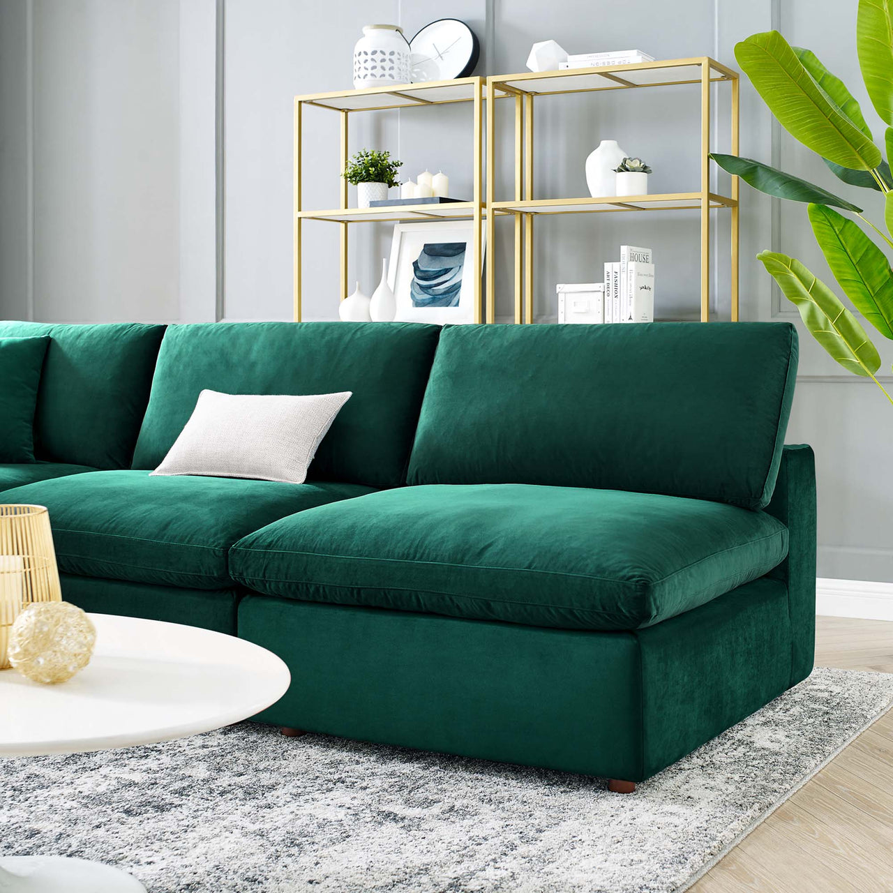 Angelic 5-Piece Cloudblend Velvet Sectional, Green