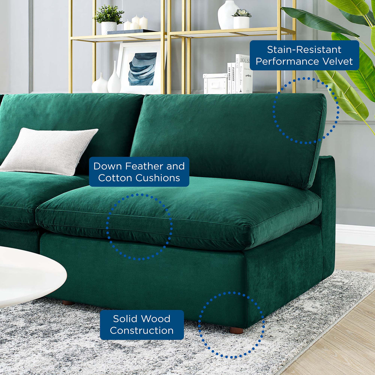 Angelic 5-Piece Cloudblend Velvet Sectional, Green