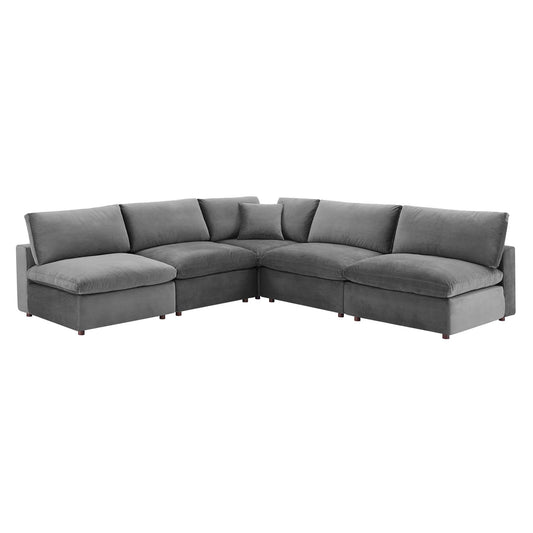 Angelic 5-Piece Cloudblend Velvet Sectional, Gray