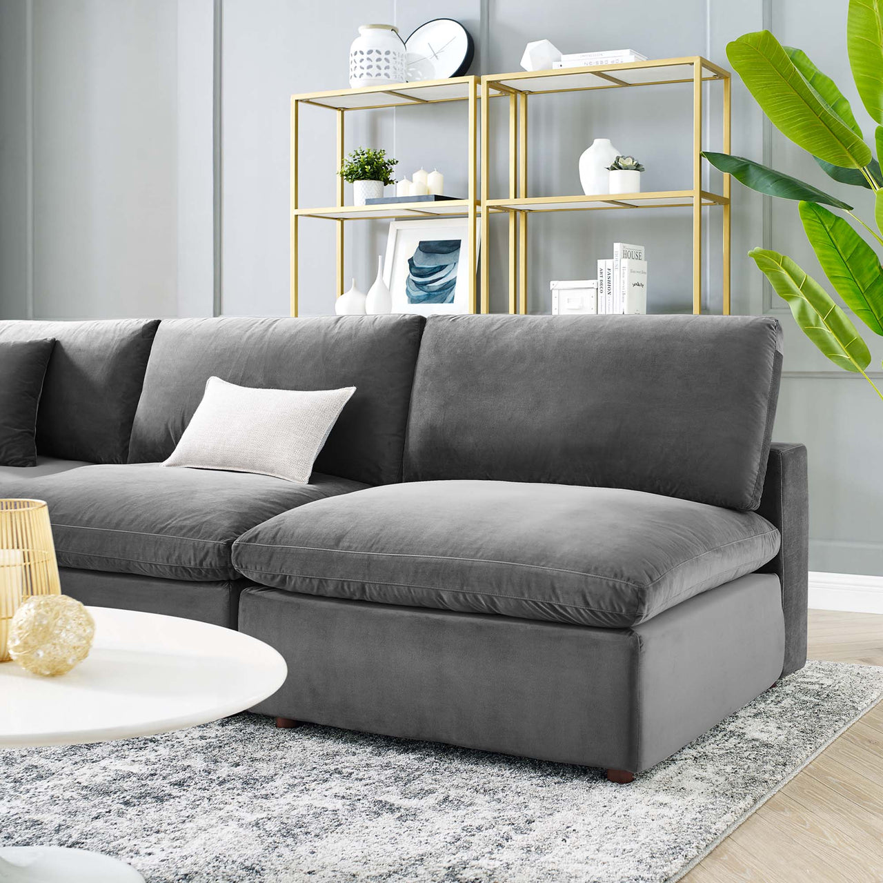 Angelic 5-Piece Cloudblend Velvet Sectional, Gray