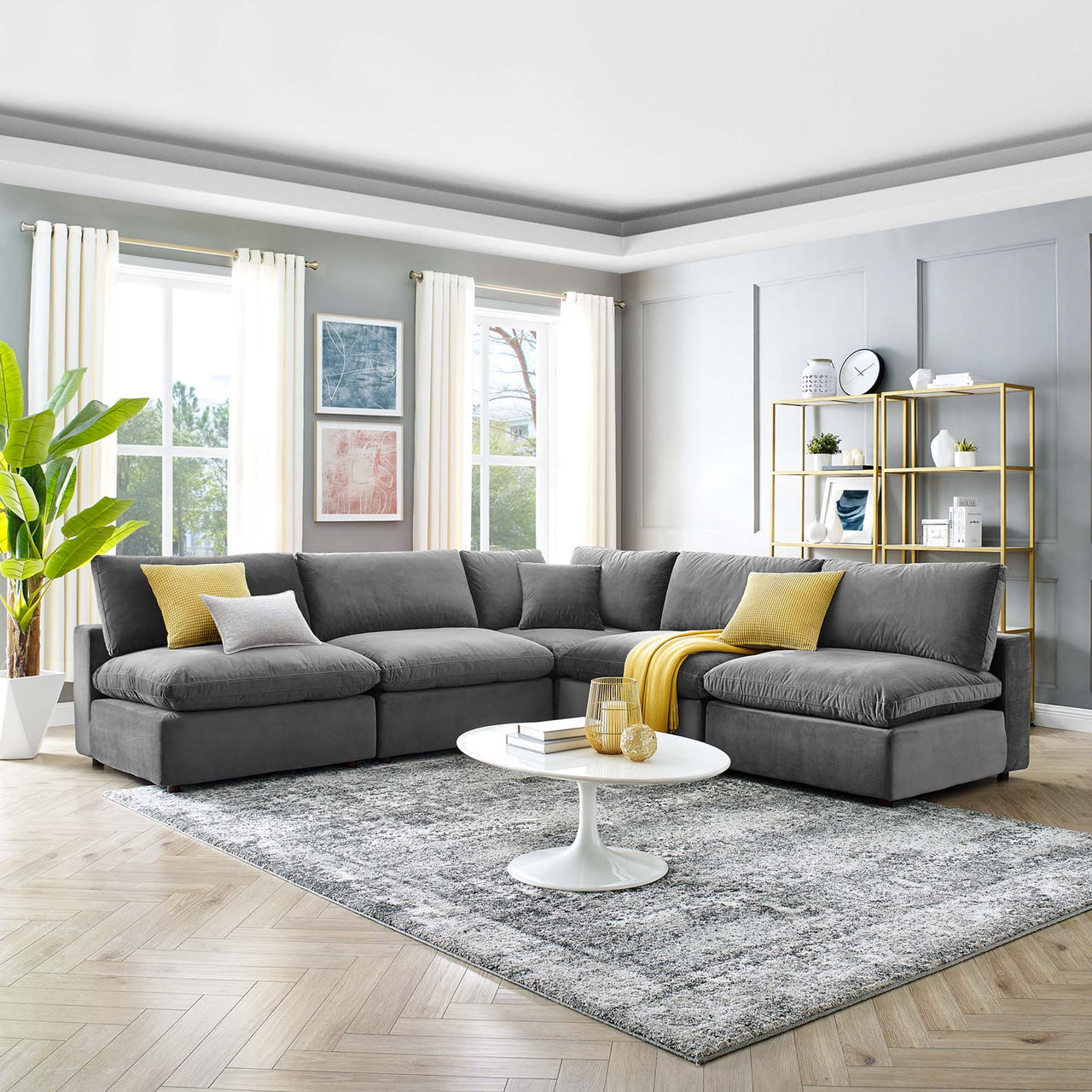 Angelic 5-Piece Cloudblend Velvet Sectional, Gray