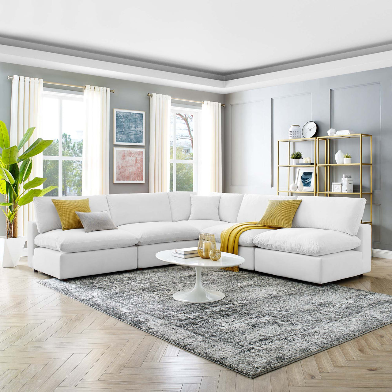 Angelic 5-Piece Cloudblend Velvet Sectional, White