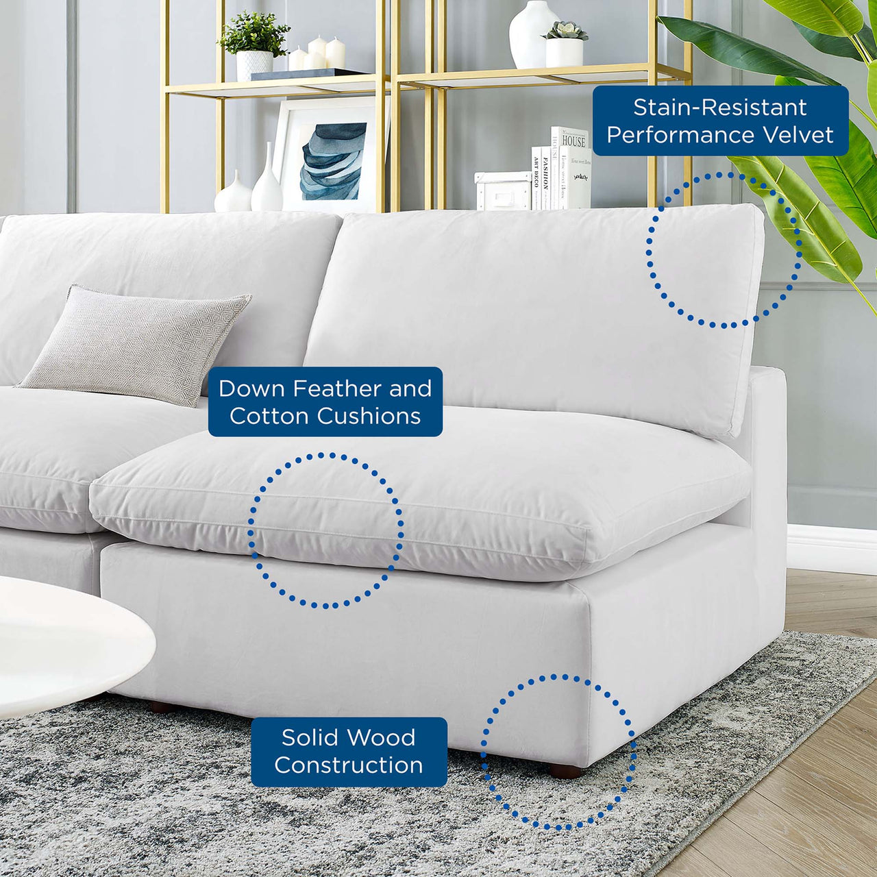 Angelic 5-Piece Cloudblend Velvet Sectional, White