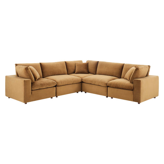 Angelic 5-Piece Cloudblend Velvet Sectional, Cognac