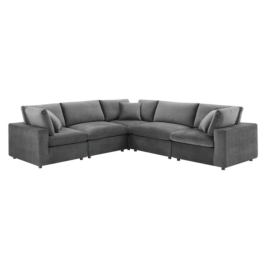 Angelic 5-Piece Cloudblend Velvet Sectional, Gray