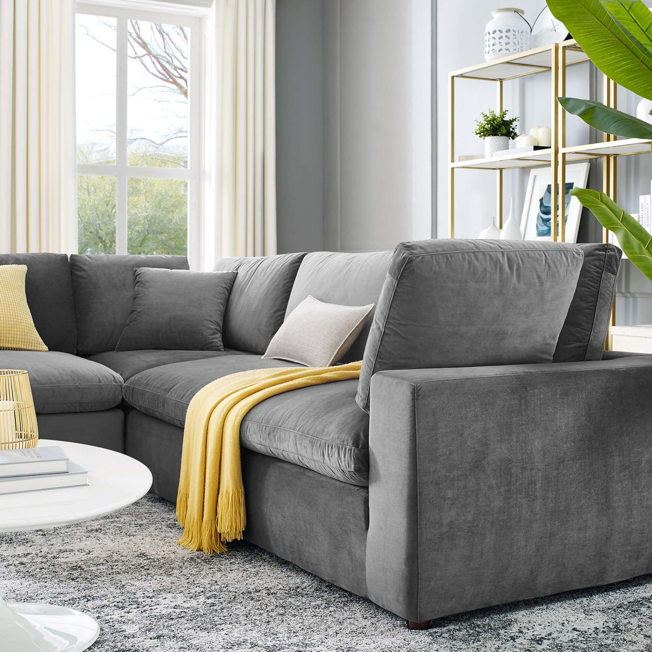 Angelic 5-Piece Cloudblend Velvet Sectional, Gray