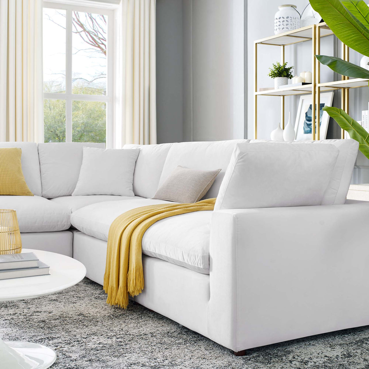 Angelic 5-Piece Cloudblend Velvet Sectional, White