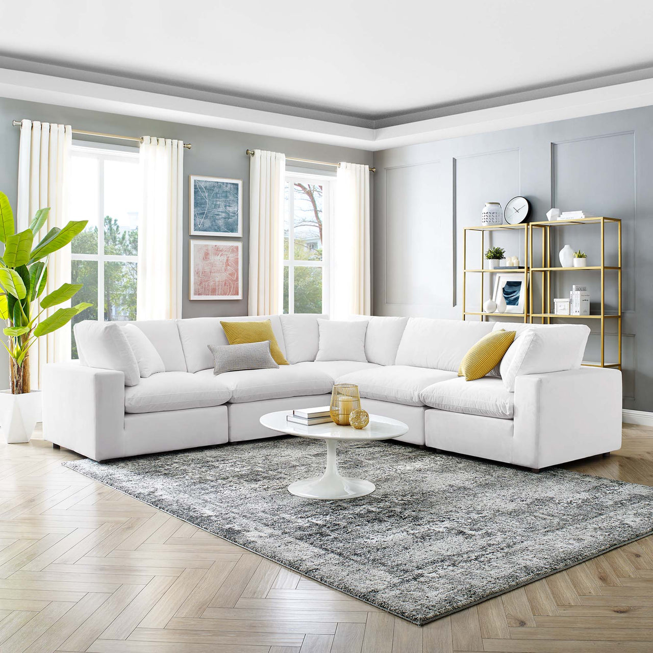 Angelic 5-Piece Cloudblend Velvet Sectional, White