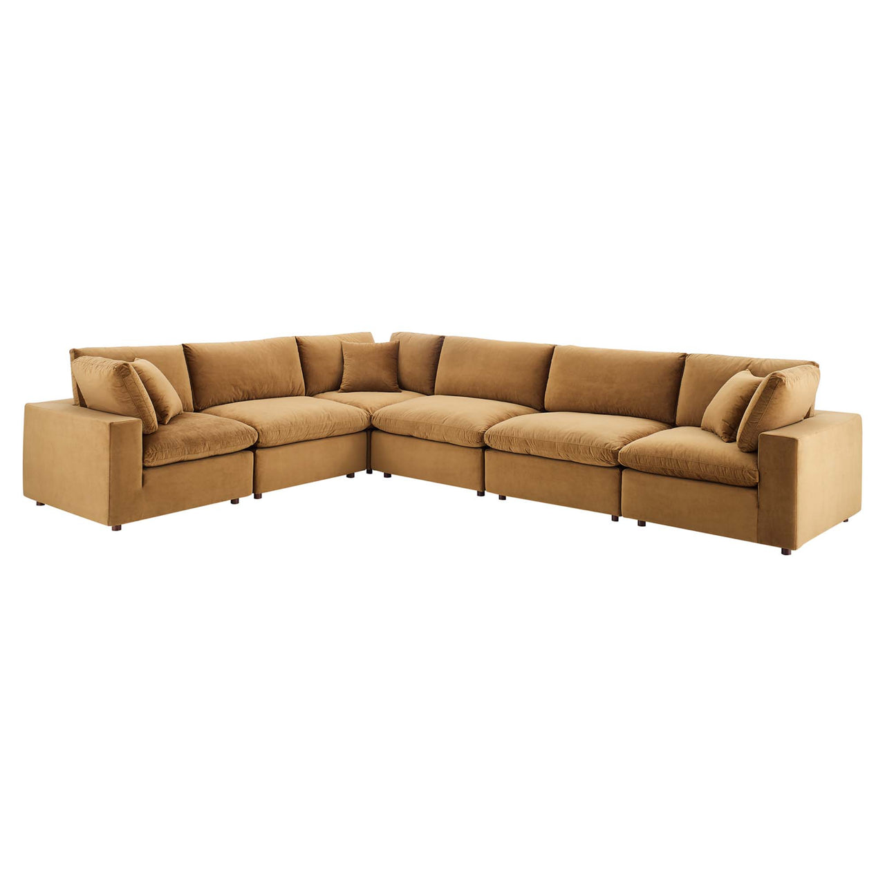Angelic 6-Piece Cloudblend Velvet Sectional, Cognac