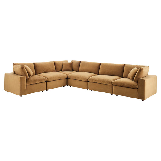 Commix 6-Piece Down Filled Overstuffed Performance Velvet Sectional, Cognac