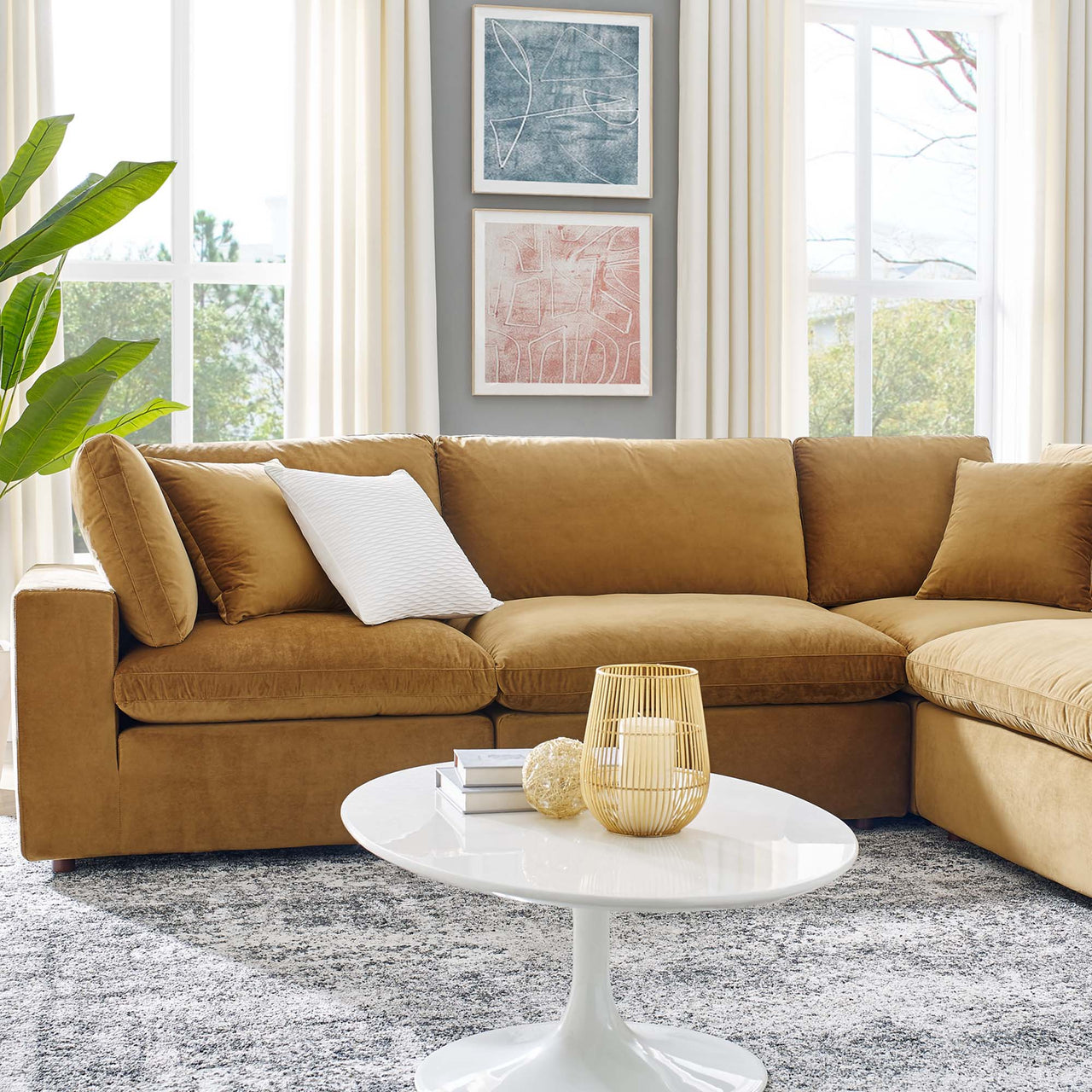 Angelic 6-Piece Cloudblend Velvet Sectional, Cognac