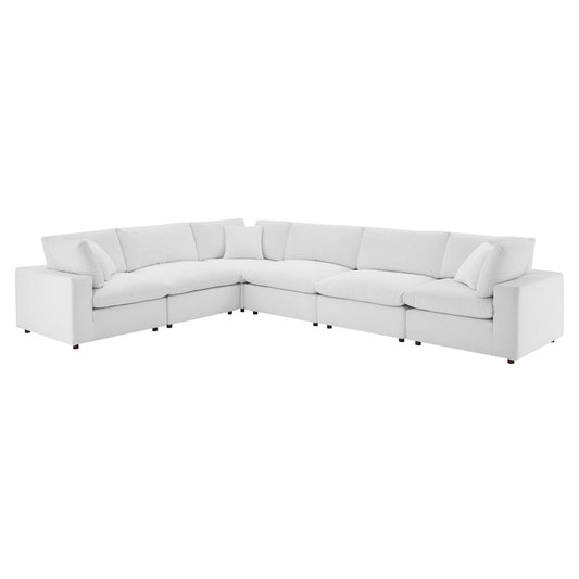 Commix 6-Piece Down Filled Overstuffed Performance Velvet Sectional, White