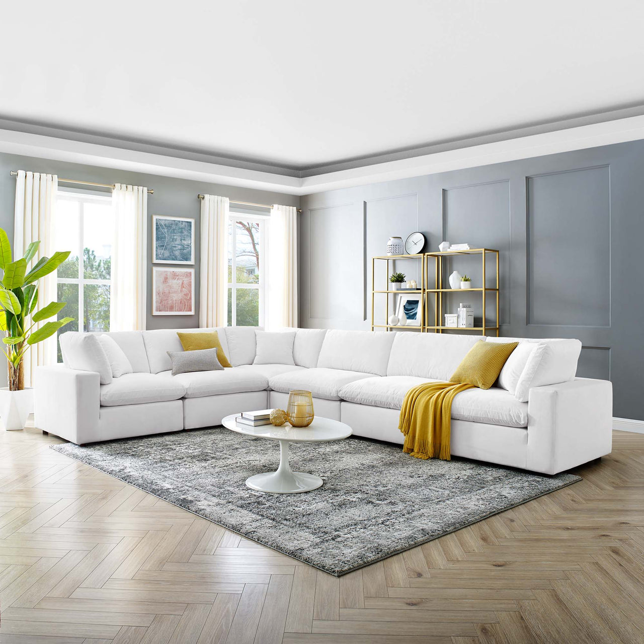 Angelic 6-Piece Cloudblend Velvet Sectional, White