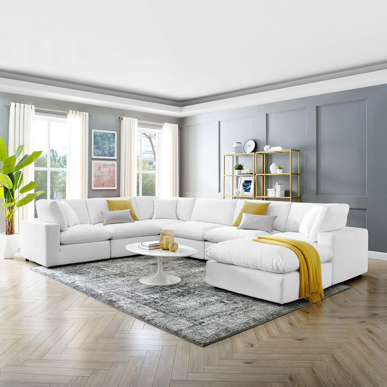 Angelic 7-Piece Cloudblend Velvet Sectional, White