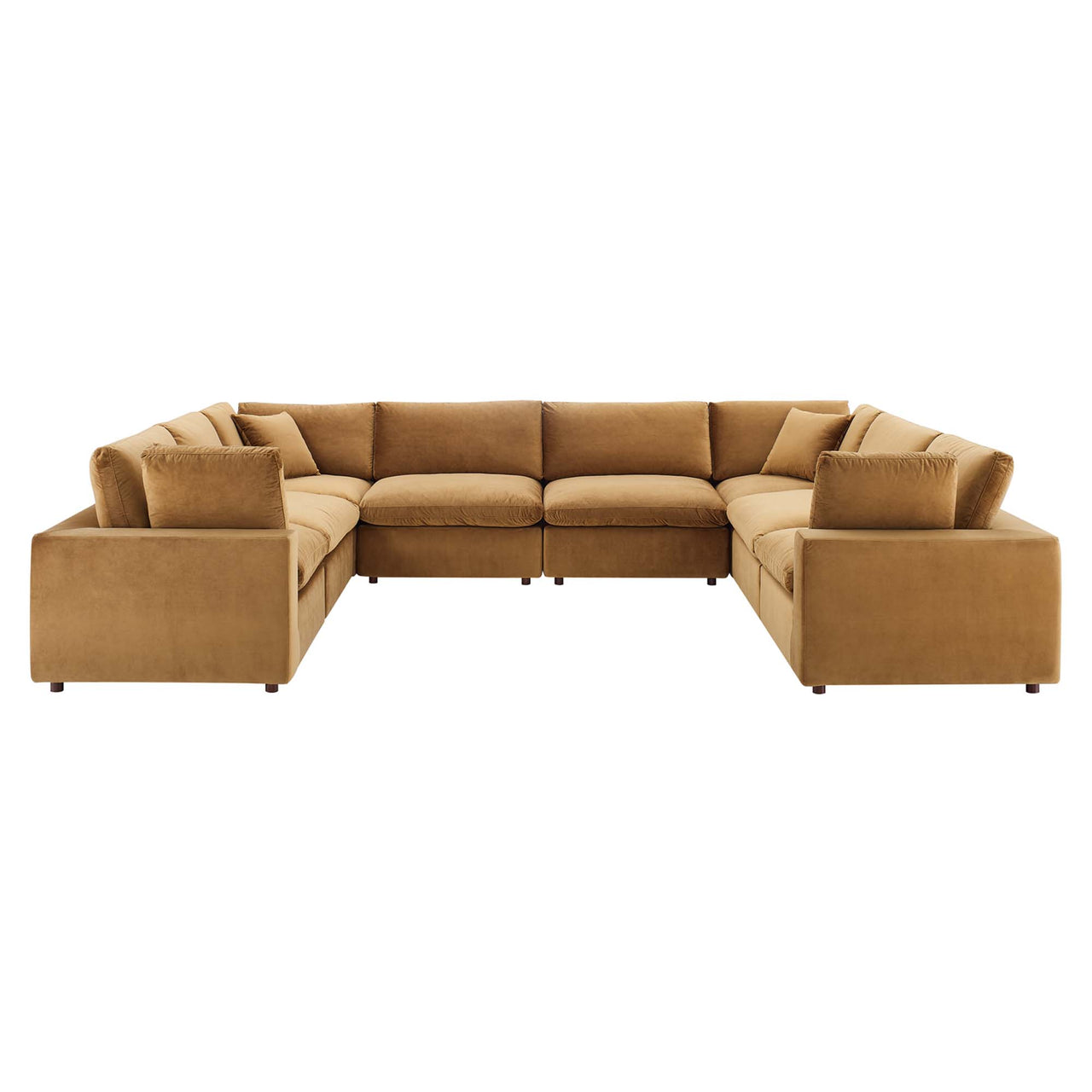 Commix 8-Piece Down Filled Overstuffed Performance Velvet Sectional, Cognac