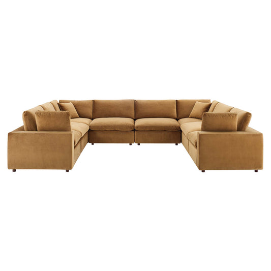 Commix 8-Piece Down Filled Overstuffed Performance Velvet Sectional, Cognac