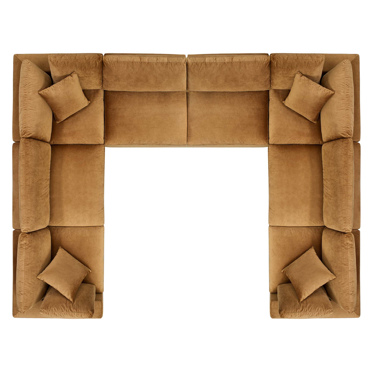Commix 8-Piece Down Filled Overstuffed Performance Velvet Sectional, Cognac
