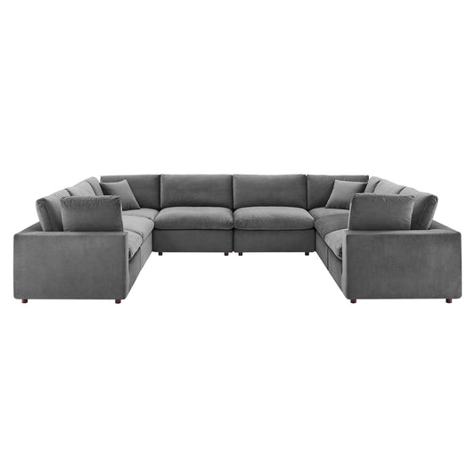 Commix 8-Piece Down Filled Overstuffed Performance Velvet Sectional, Gray