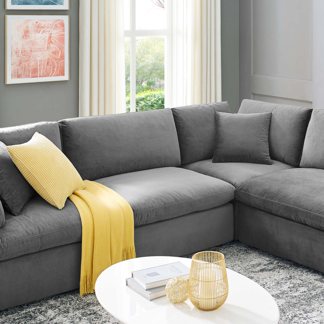 Angelic 8-Piece Cloudblend Velvet Sectional, Gray