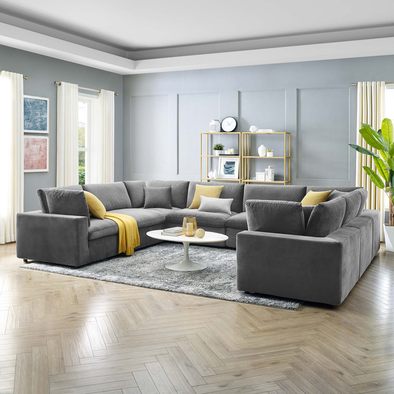 Angelic 8-Piece Cloudblend Velvet Sectional, Gray