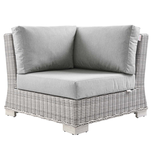 Corvara Alfresco Woven Corner Chair | Outdoor Modular Sectional Component, Light Gray & Gray