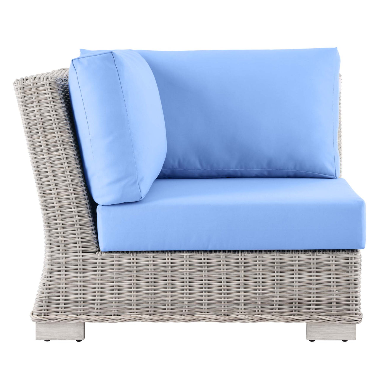 Corvara Alfresco Woven Corner Chair | Outdoor Modular Sectional Component, Light Gray & Light Blue