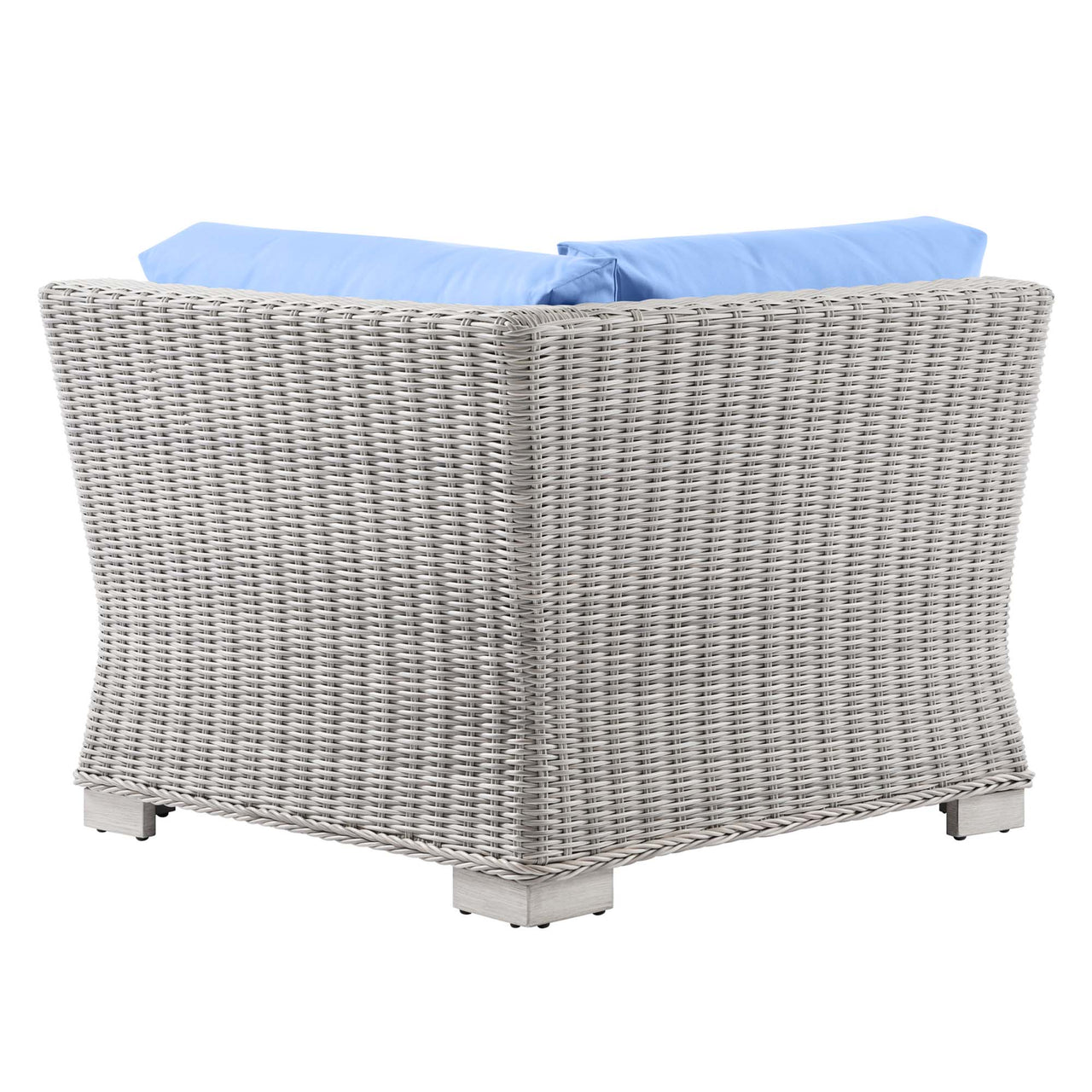 Corvara Alfresco Woven Corner Chair | Outdoor Modular Sectional Component, Light Gray & Light Blue