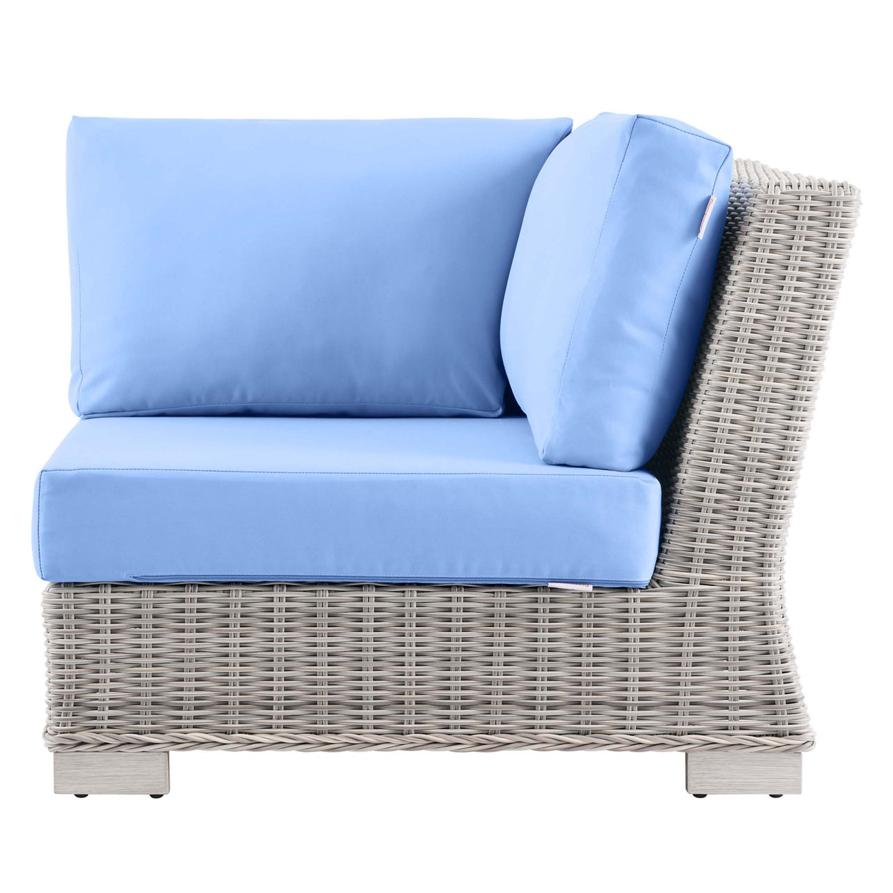 Corvara Alfresco Woven Corner Chair | Outdoor Modular Sectional Component, Light Gray & Light Blue