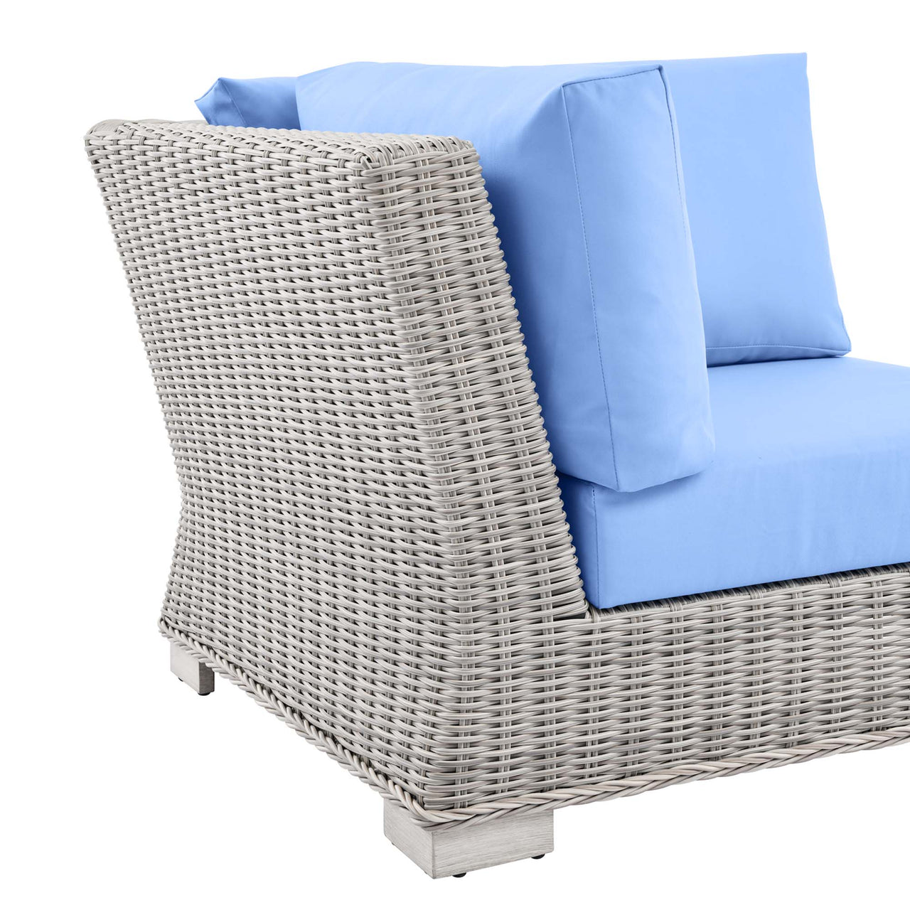 Corvara Alfresco Woven Corner Chair | Outdoor Modular Sectional Component, Light Gray & Light Blue