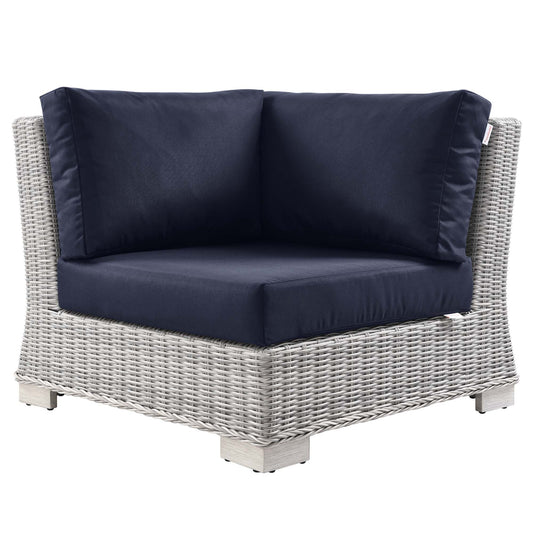 Corvara Alfresco Woven Corner Chair | Outdoor Modular Sectional Component, Light Gray & Navy