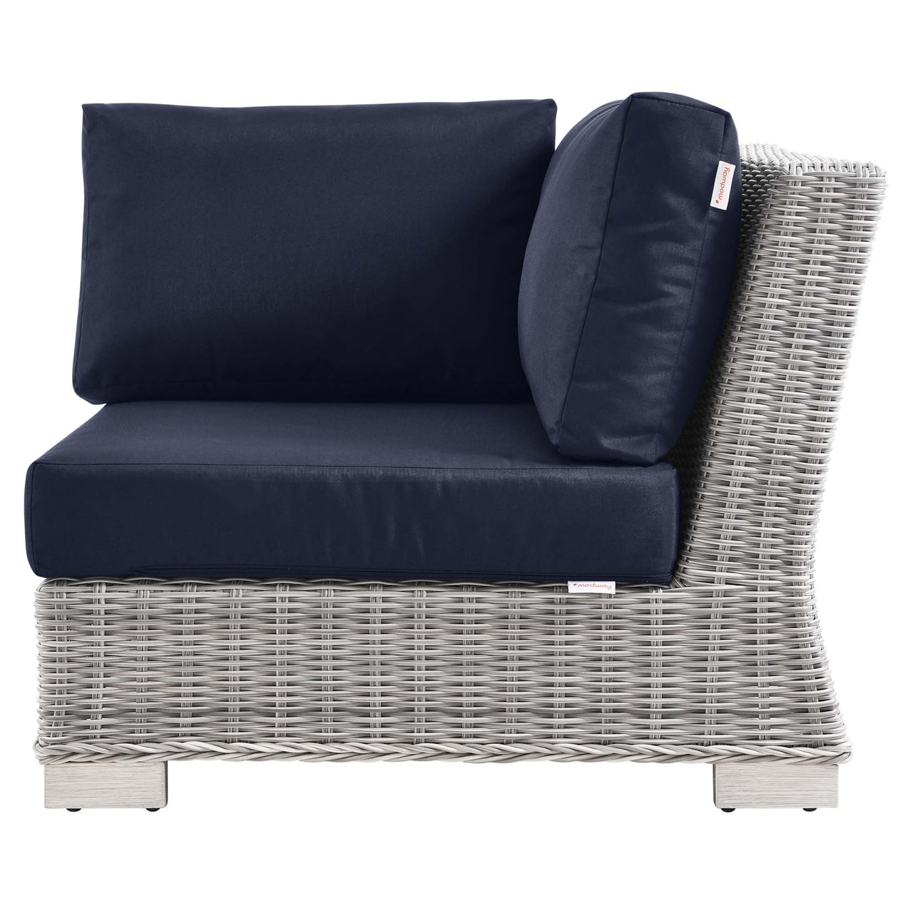 Corvara Alfresco Woven Corner Chair | Outdoor Modular Sectional Component, Light Gray & Navy