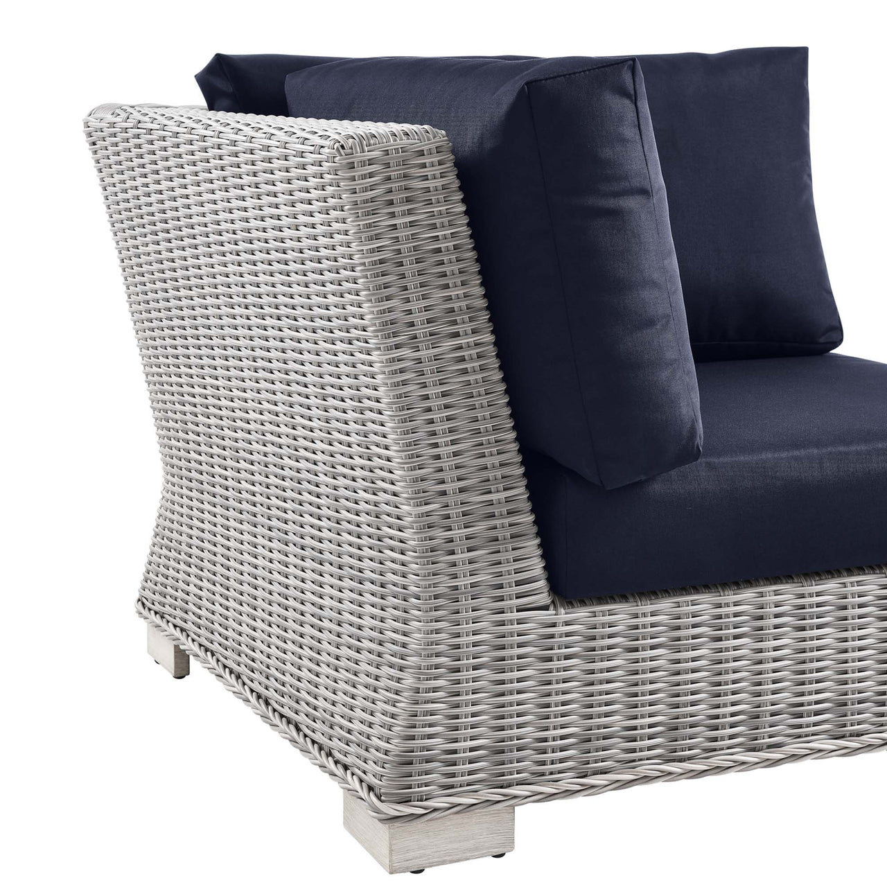 Corvara Alfresco Woven Corner Chair | Outdoor Modular Sectional Component, Light Gray & Navy