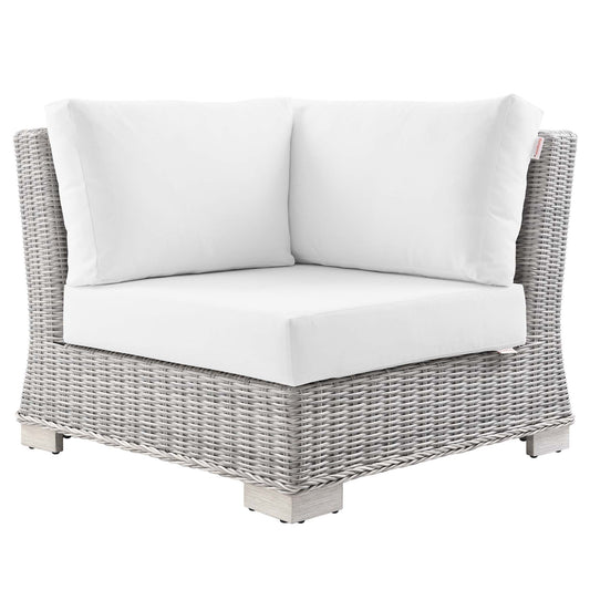 Corvara Alfresco Woven Corner Chair | Outdoor Modular Sectional Component, Light Gray & White