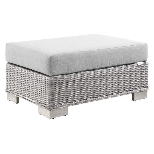 Corvara Alfresco Woven Ottoman | Outdoor Modular Sectional Component, Light Gray & Gray