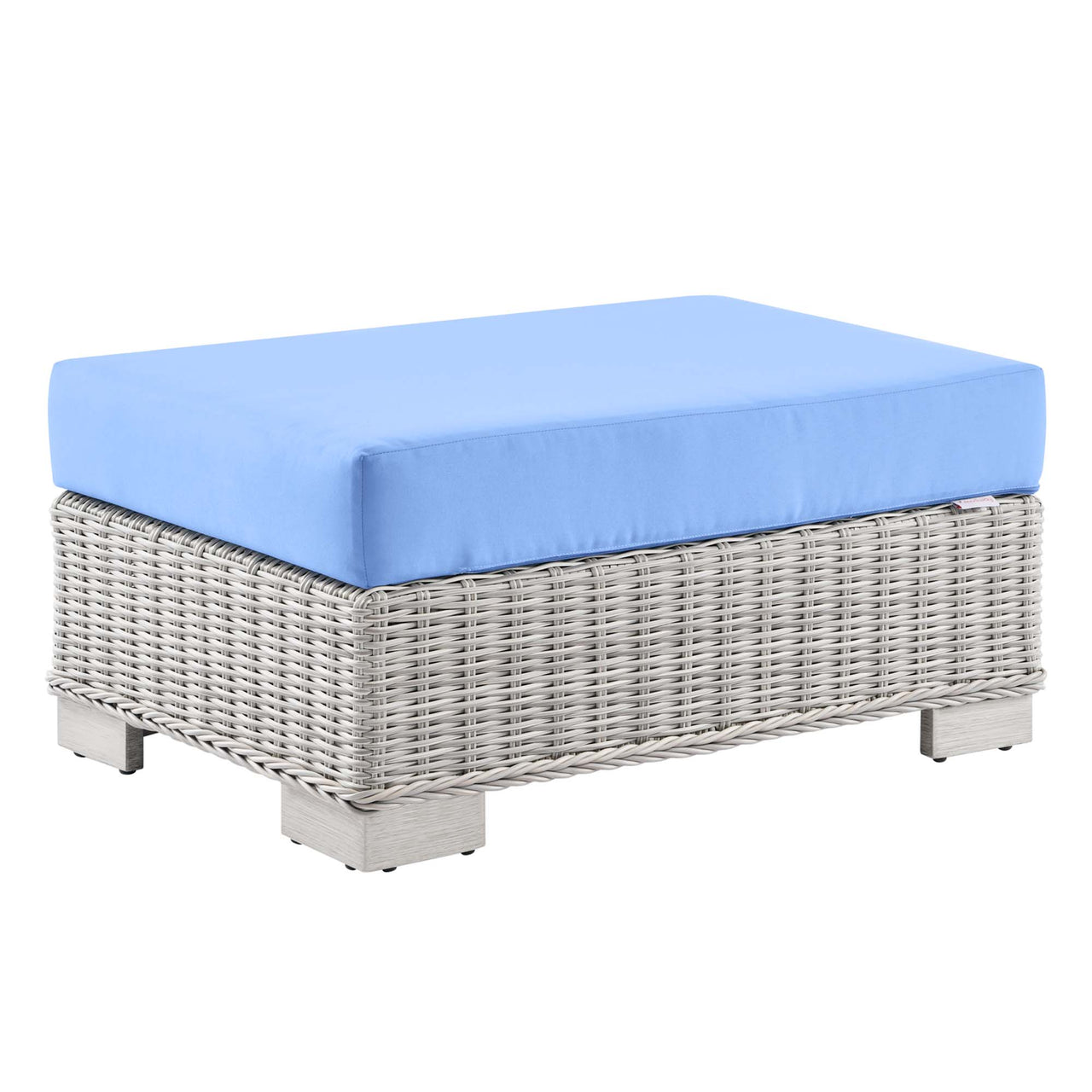 Corvara Alfresco Woven Ottoman | Outdoor Modular Sectional Component, Light Gray & Light Blue