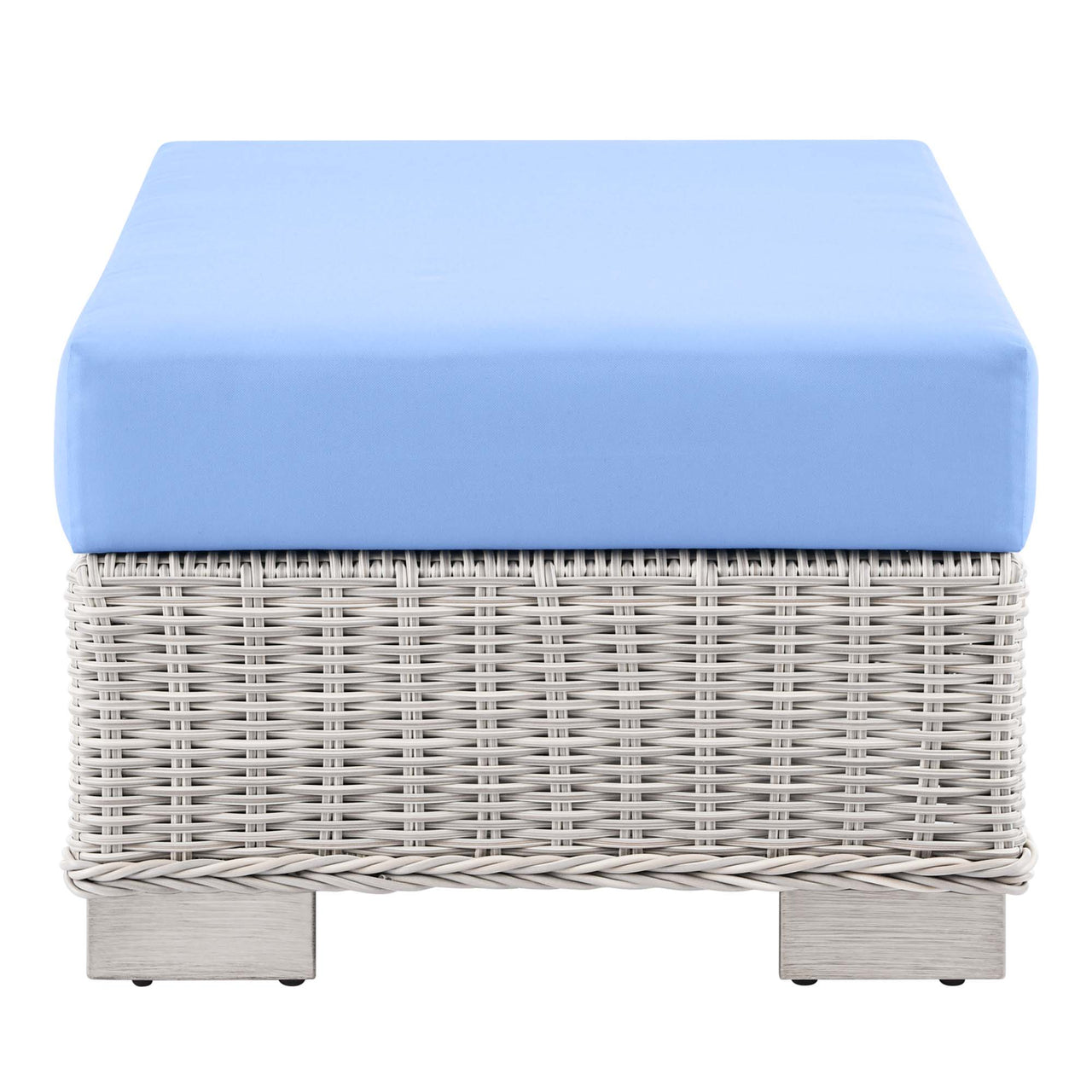 Corvara Alfresco Woven Ottoman | Outdoor Modular Sectional Component, Light Gray & Light Blue
