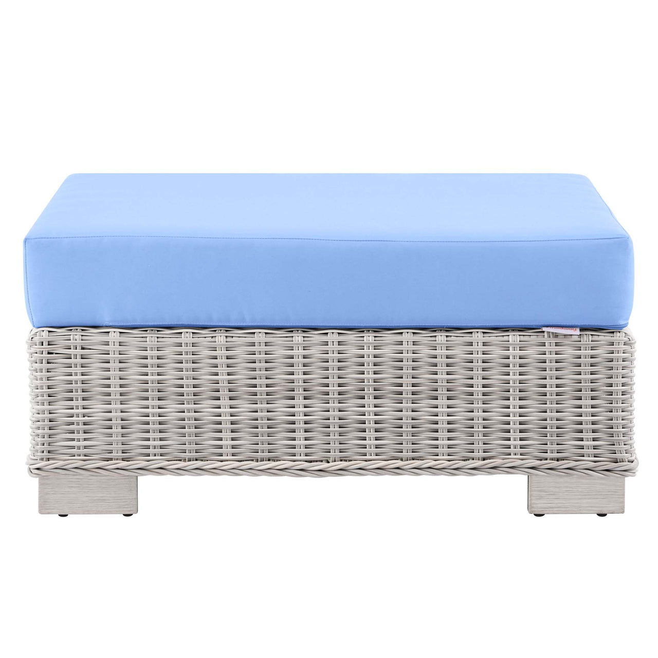 Corvara Alfresco Woven Ottoman | Outdoor Modular Sectional Component, Light Gray & Light Blue