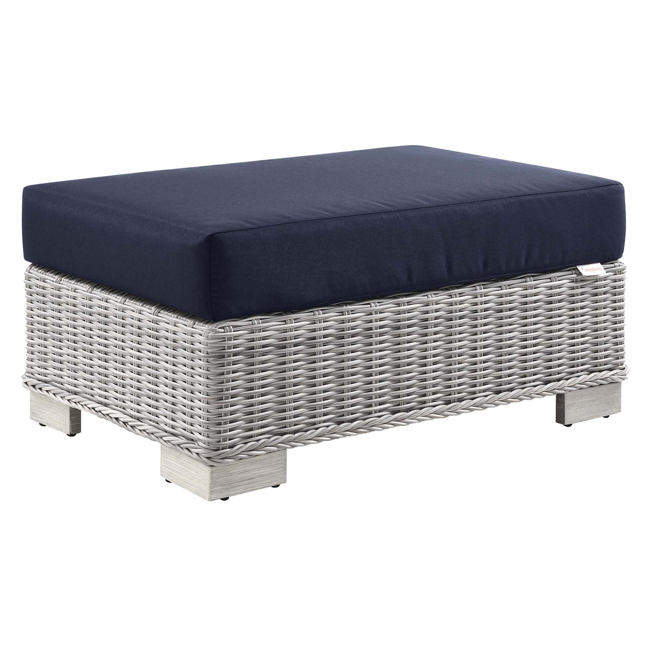 Corvara Alfresco Woven Ottoman | Outdoor Modular Sectional Component, Light Gray & Navy