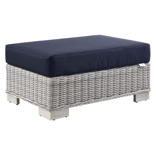 Corvara Alfresco Woven Ottoman | Outdoor Modular Sectional Component, Light Gray & Navy