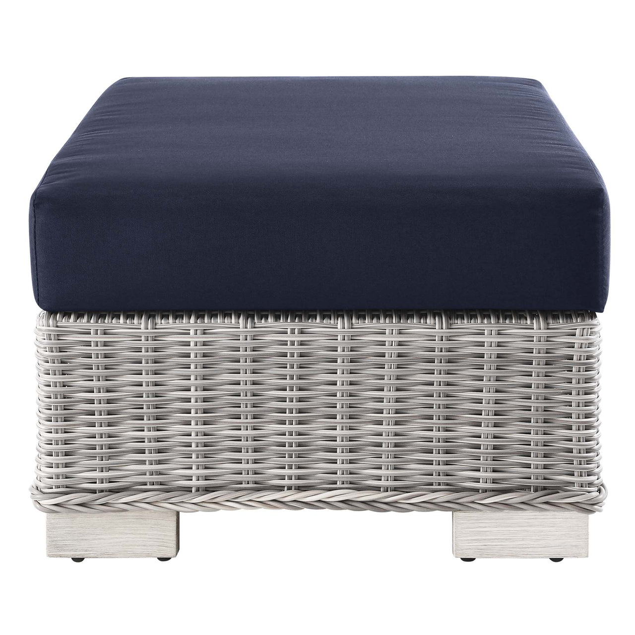 Corvara Alfresco Woven Ottoman | Outdoor Modular Sectional Component, Light Gray & Navy