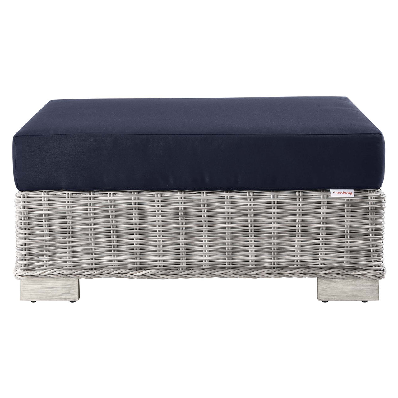Corvara Alfresco Woven Ottoman | Outdoor Modular Sectional Component, Light Gray & Navy